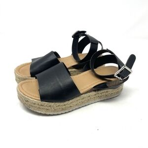 Charlotte Russe‎ Women's Black Faux Leather Platform Espadrille Sandals 7